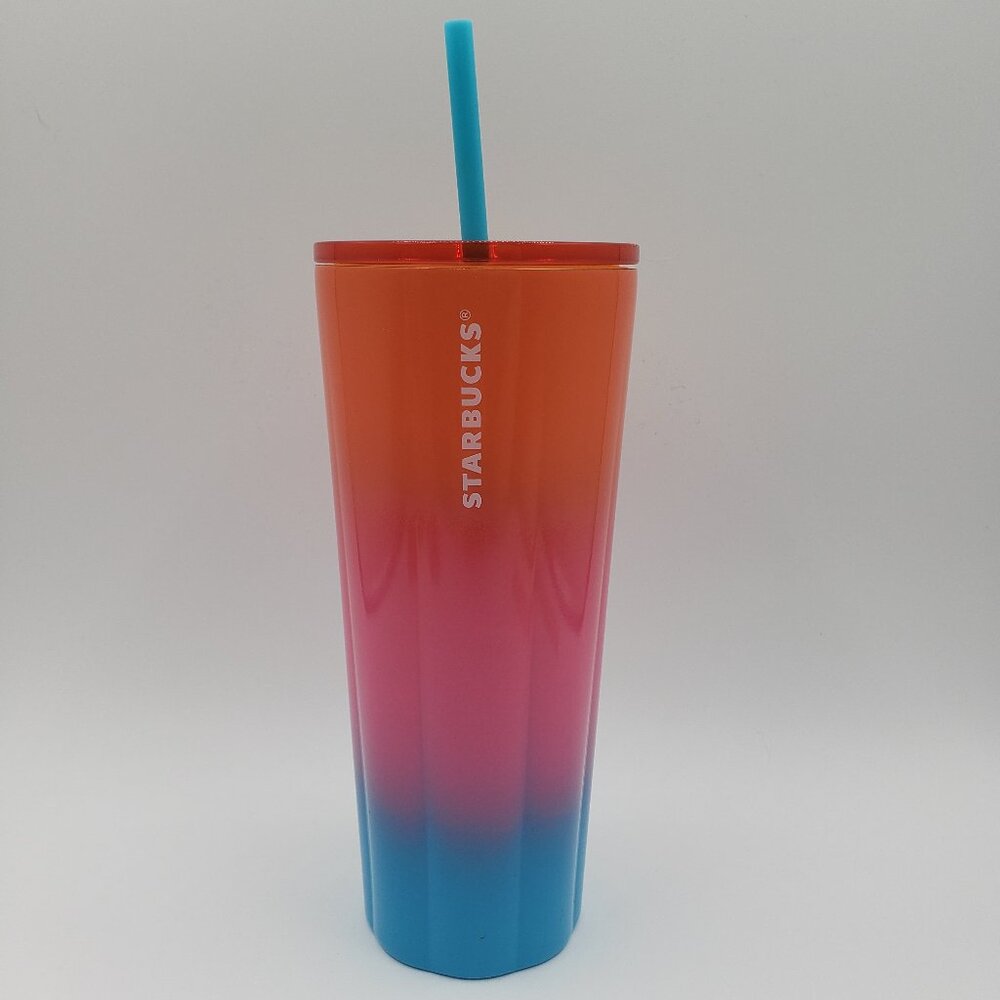 Starbucks Summer 2023 Tumbler Puffy Gradient Pink Orange Blue 24Oz Cold Cup / AA